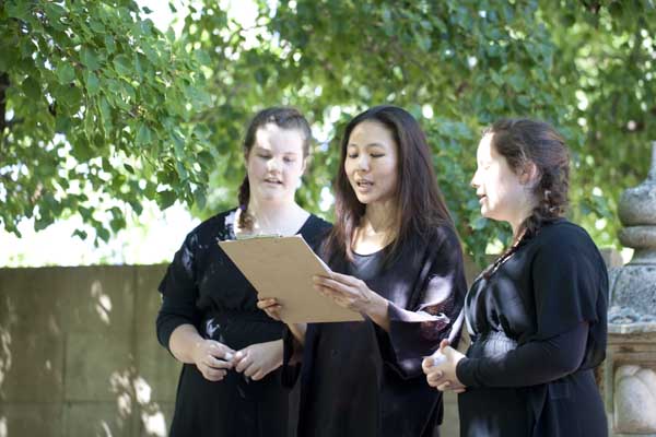 Left to right - Lauren Townsend, Weizen Ho and Bianca Reggio at the Japanese Cemetery in Cowra 9 March 2014. Photo by Mayu Kanamori